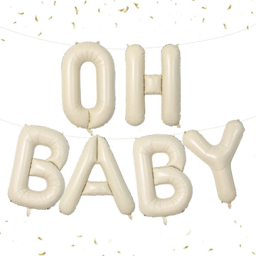 Biapian 40 Inch Oh Baby Letter Balloons, Big Beige Baby Foil Balloons, 6 Pcs Giant Alphabet Large Balloon Neutral Oh Baby Balloo