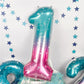 40 Inch Blue Pink Number 1 Balloon For 1St Birthday Decoration, Large Rainbow Mermaid Mylar Foil Number Balloons 0-9 For Girl, S