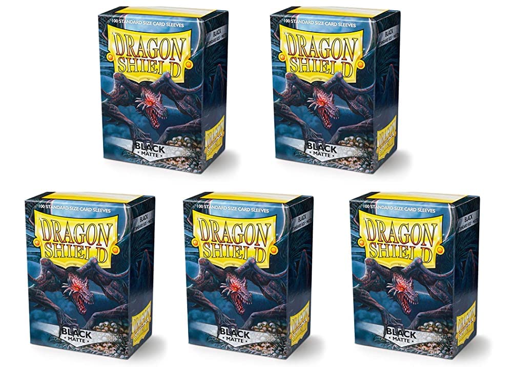 5 Packs Dragon Shield Matte Black Standard Size 100 Ct Card Sleeves Value Bundle!