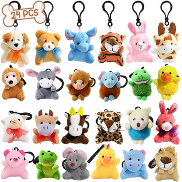 Camirus 24Pcs Mini Animal Plush Toy Assortment, Tiny Stuffed Animals Keychain Decoration For Kids, Small Stuffed Animal Bulk For Kids
