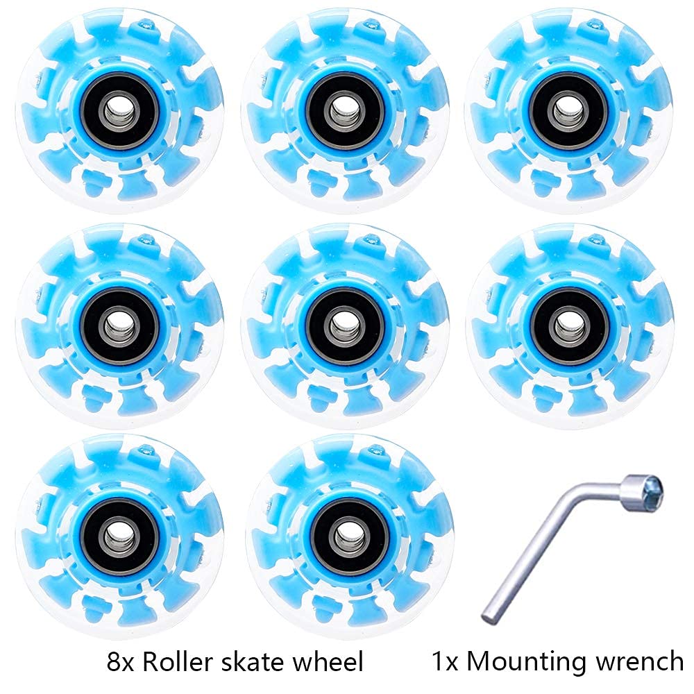 Nezylaf Light Up Roller Skate Wheels 8 Pack  78A Hardness LED Skateboard Wheels with enhanced ABEC-9 Bearings  Illuminating Roller Skate Accessories for Outdoor Indoor Quad Skates
