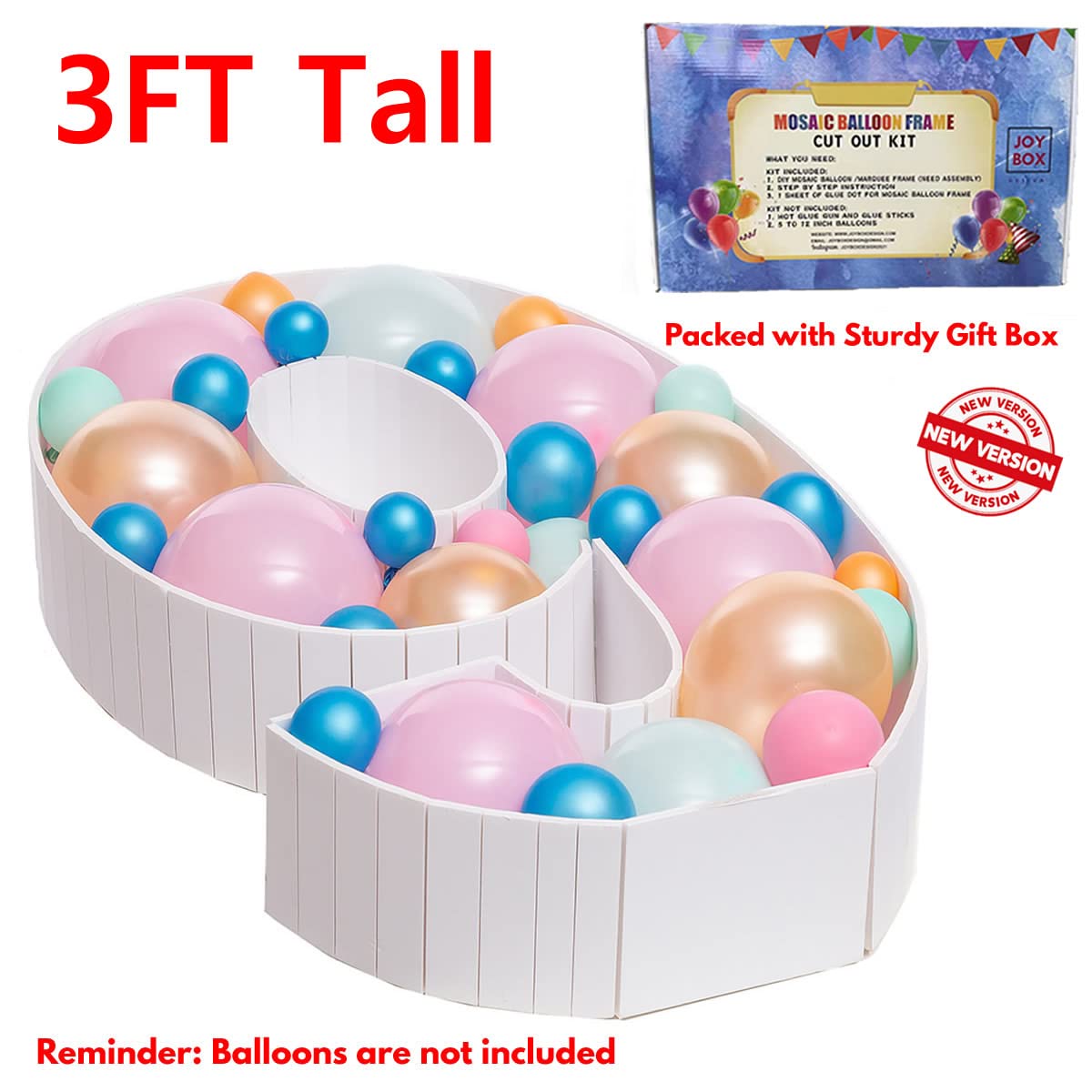 Joybox Design 3Ft Mosaic Balloon Frame Number 9 Pre-Cut Kit Foam Board Diy Craft Kit For Birthday Decoration