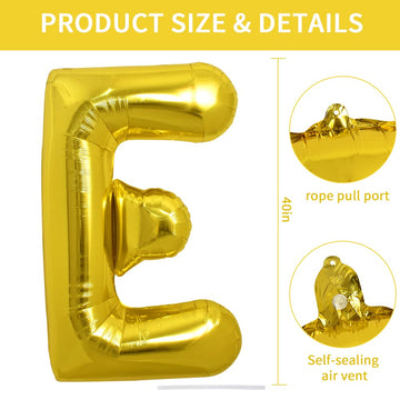 Toniful 40 Inch Large Gold Letter E Balloons Helium Balloons,Foil Mylar Big Balloons For Birthday Party Anniversary Supplies Dec