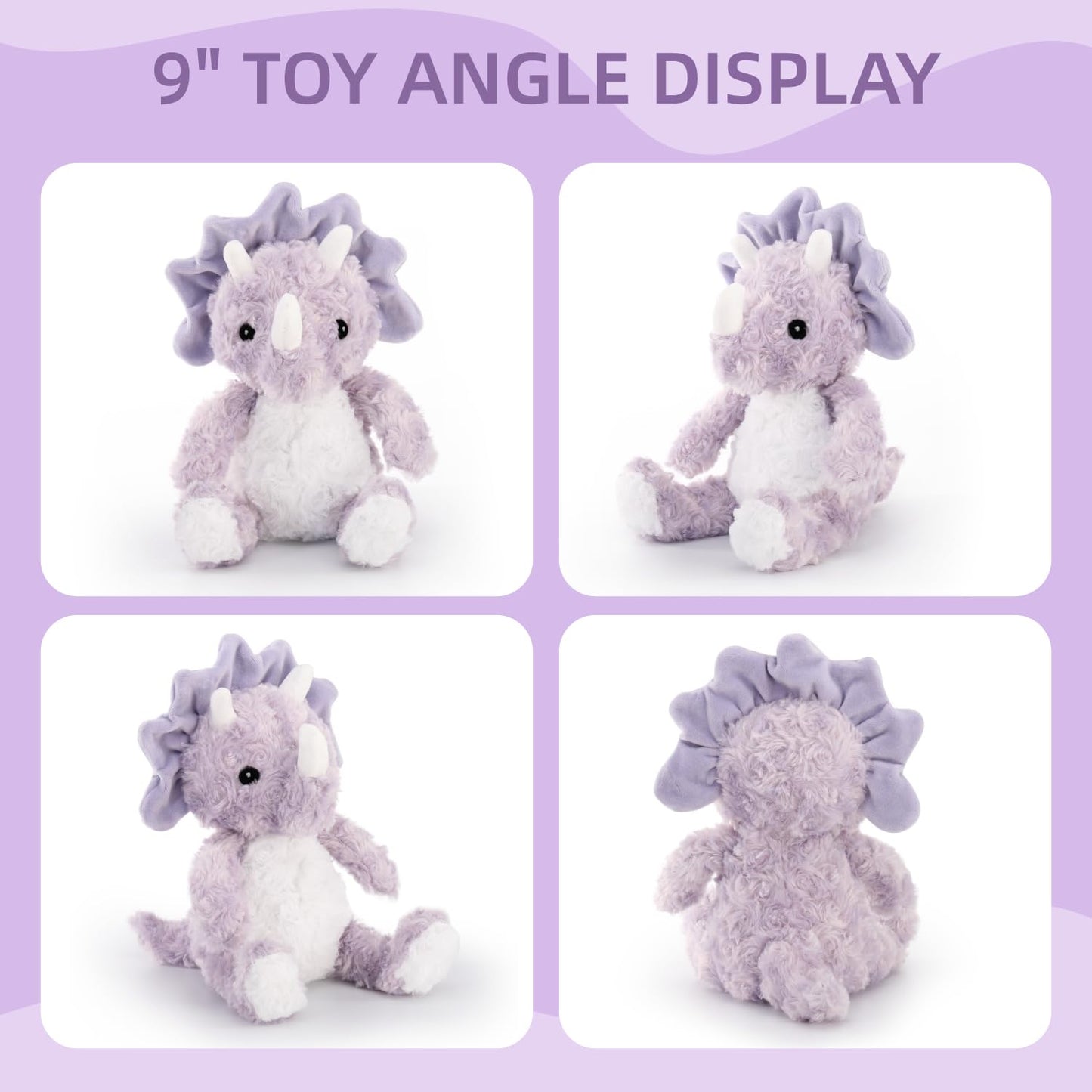 VANLINNY NEW Purple Dinosaur Plush Toy - Cuddly Cotton Stuffed Animal for Baby, Nursery & Gifts, Model SAV006