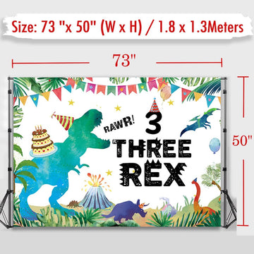 Iiiluyot Dinosaur Birthday Backdrop Three Rex, Dinosaur 3Rd Birthday Background T-Rex Dinosaur Birthday Party Supplies Birthday