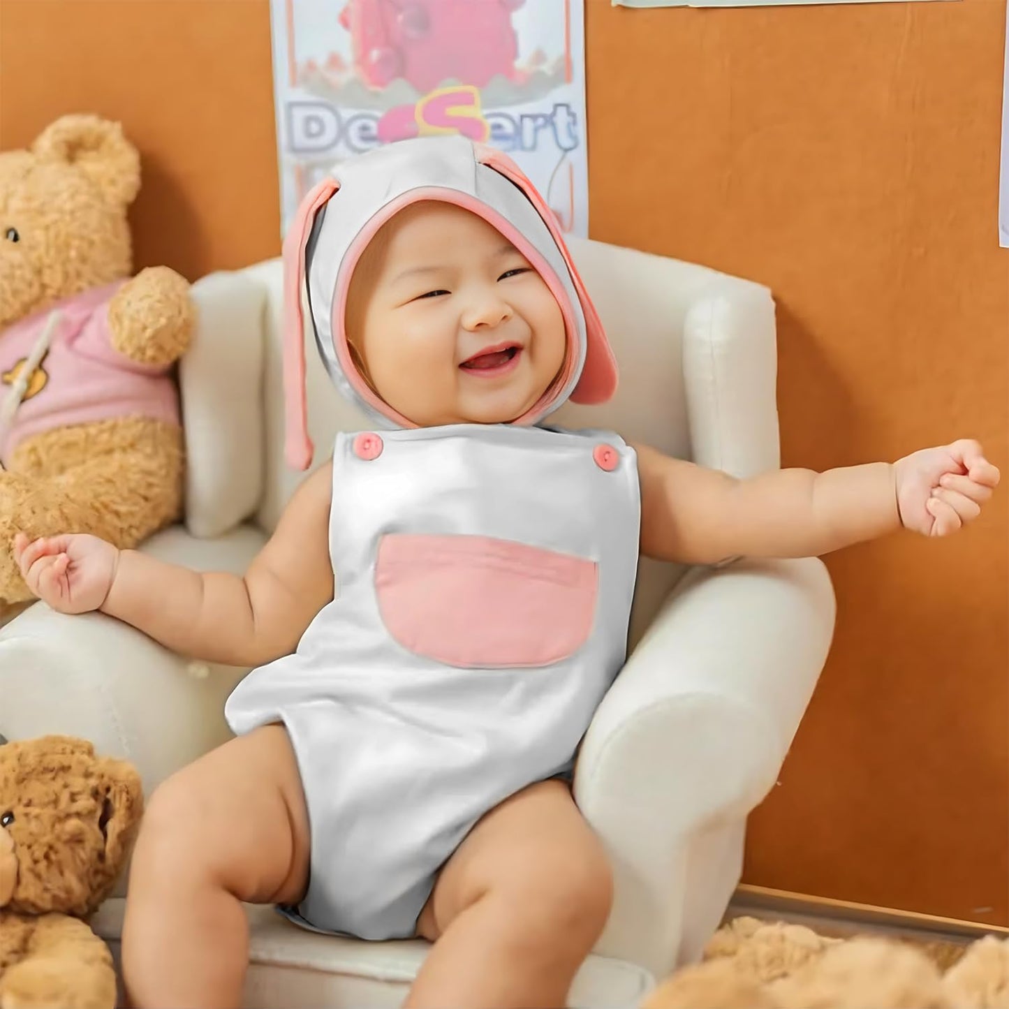 AGQT Infant Baby Girls Bunny Outfit Set 1st Easter Romper Halloween Costume Overalls with Rabbit Ear Hat Grey Size 6-12 Months(7