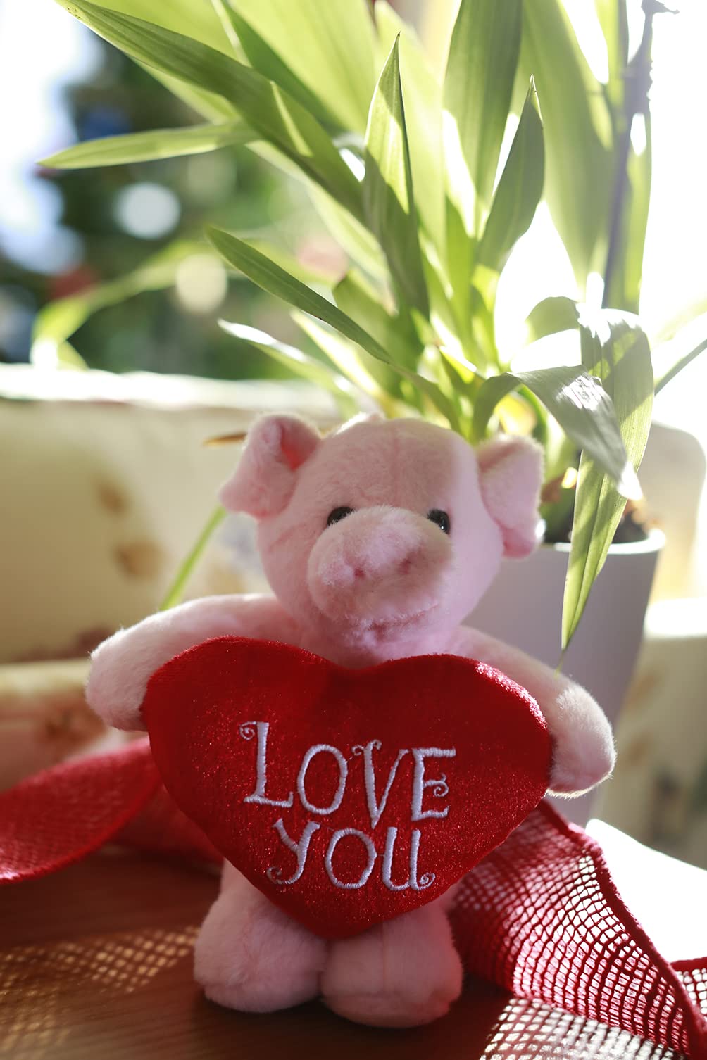 Plushland Stuffed Animal With Red Heart - Love You- Plush Animals Toy For Kids & Adults - Embroidered Heart Pillow -8 Inches (Pi
