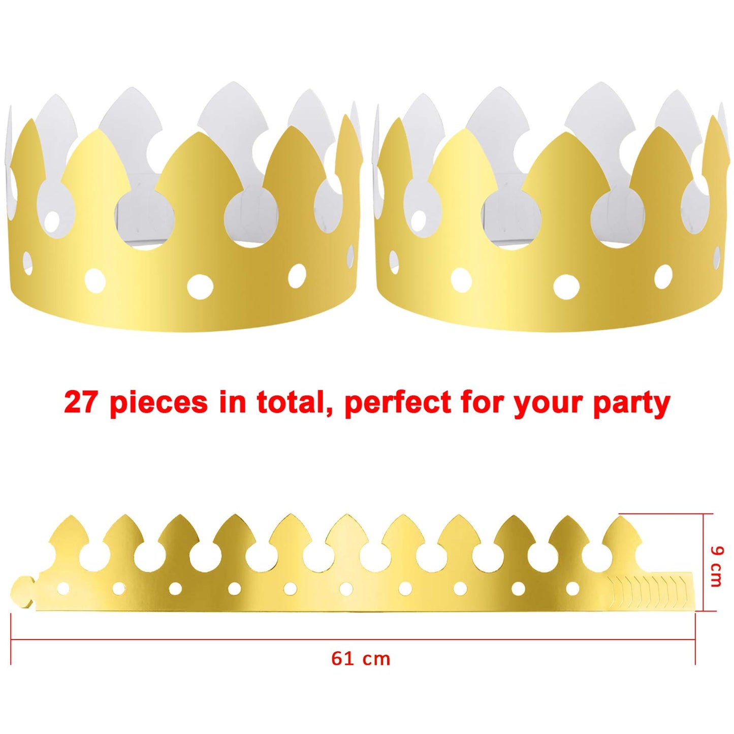 SIQUK Gold Paper Crowns - 27 Pieces Birthday Party Hats, 59-61cm, Paper Material, Model SB-18-028