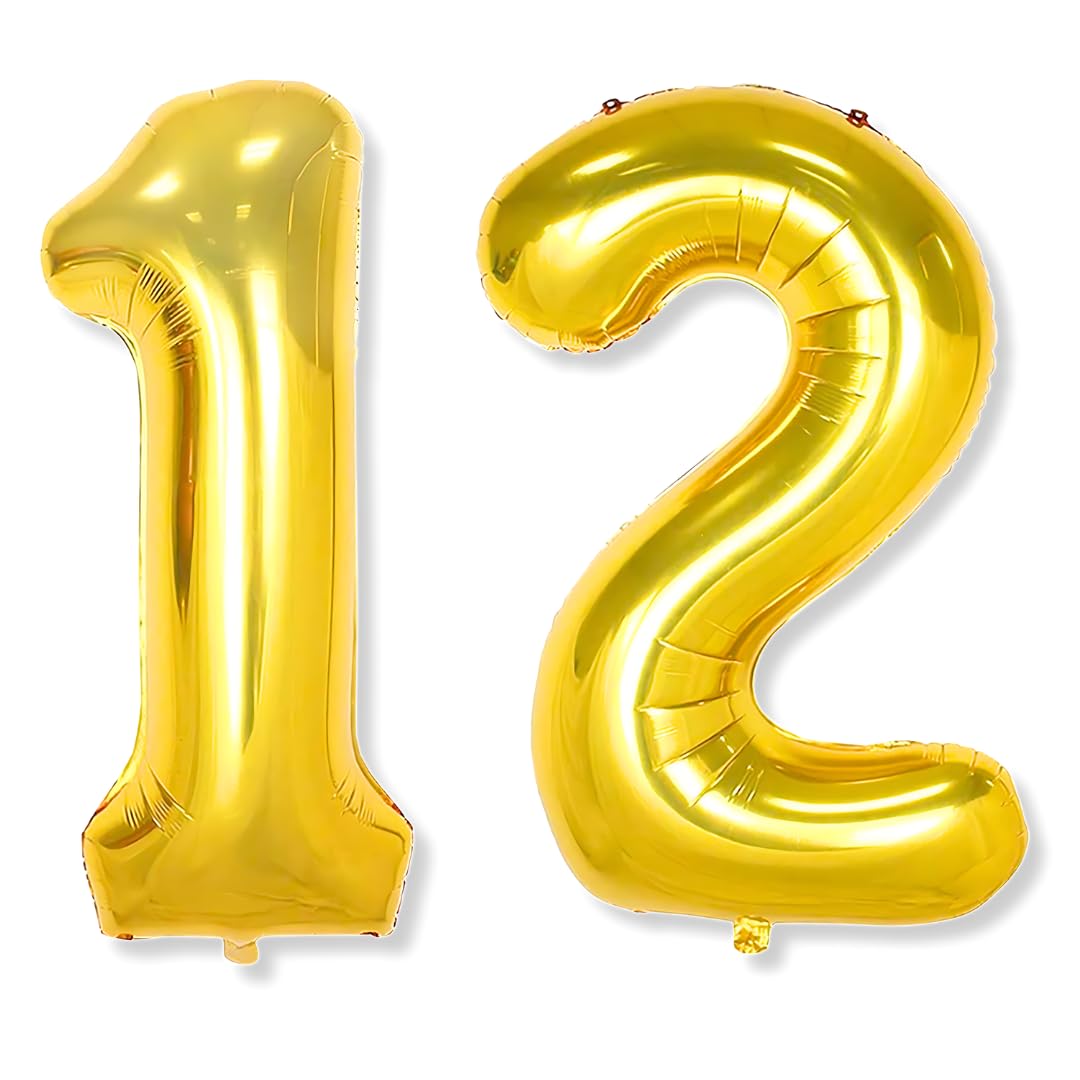 Flyloons 12 number Golden Foil Balloon 16 inch Size Birthday Decoration Items Pack of 2 | 12th Year Balloons | Twelve