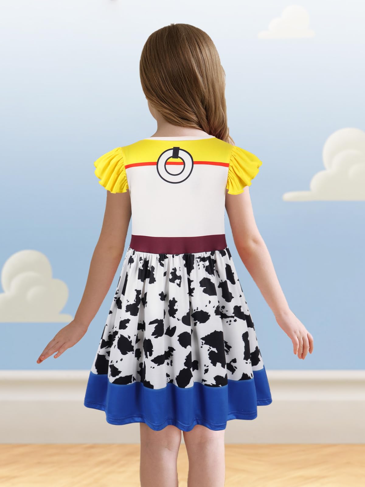 Eledobby Jessie Dress Girls Jessie Costume Cowgirls Outfits Halloween Role Play Clothes Birthday Party Dress 7-8Years