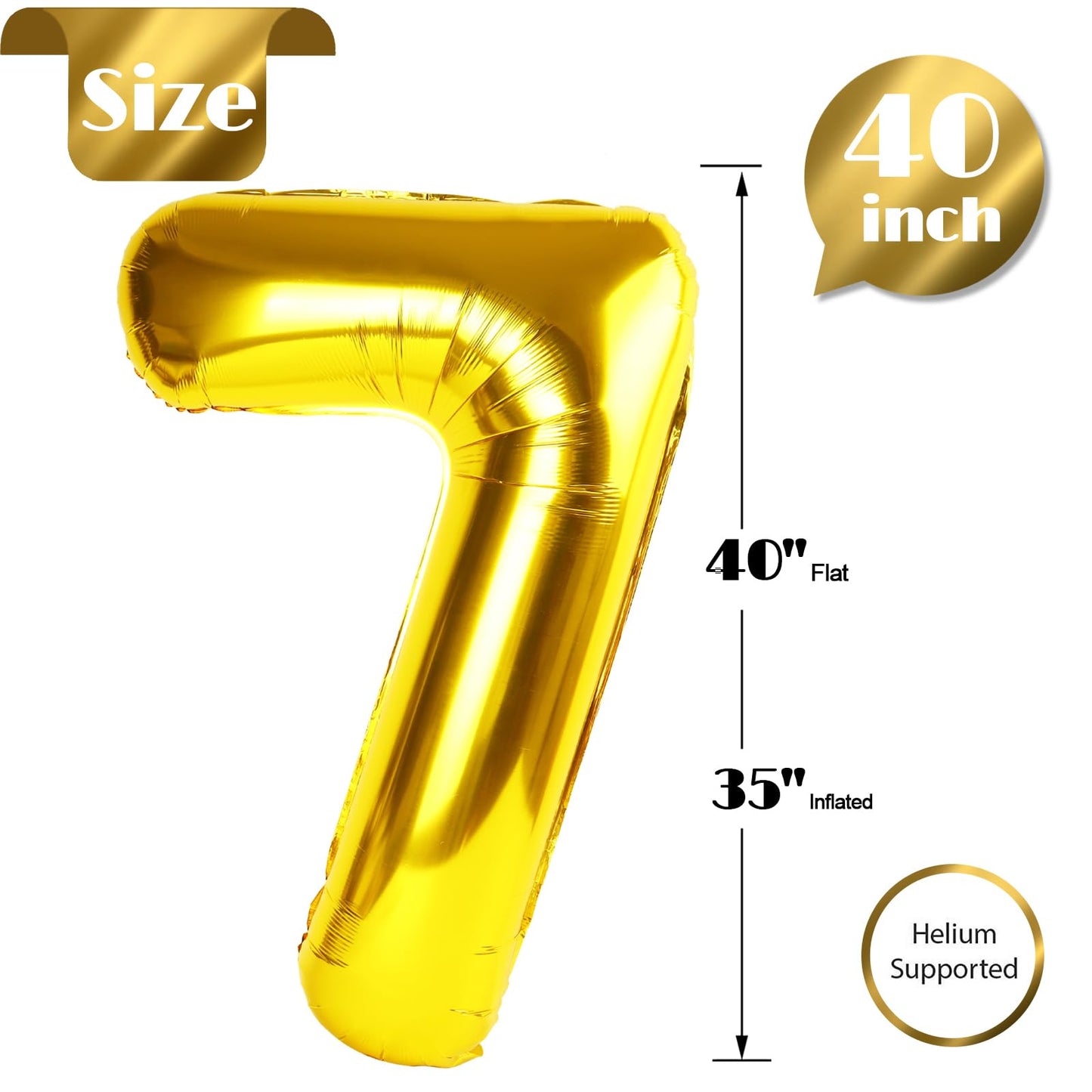 Gold Number 7 Balloon 40 Inch, 7 Balloon Number, 7Th Birthday Decorations, Gold Party Supplies For Boys Girls