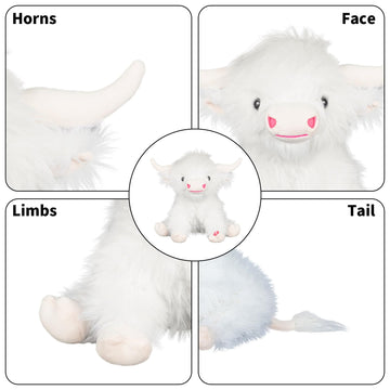 Tonpect Highland Cow Stuffed Animal With Mooing Sound, 9 Inch White Colored, Farm Cow Toy For Boys Girls Gift Decoration