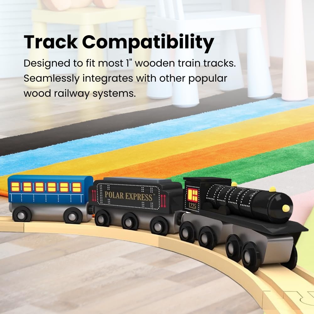 Masterpieces - The Polar Express Train, 3 Piece Set, Officially Licensed Collectors Edition Toy, Wooden Magnetic Engine And Cars
