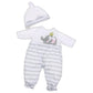 Jc Toys | Berenguer Boutique | Baby Doll Outfit | Gray Striped Long Onesie With Headband, And Booties | Ages 2+ | Fits Dolls 14'- 16'
