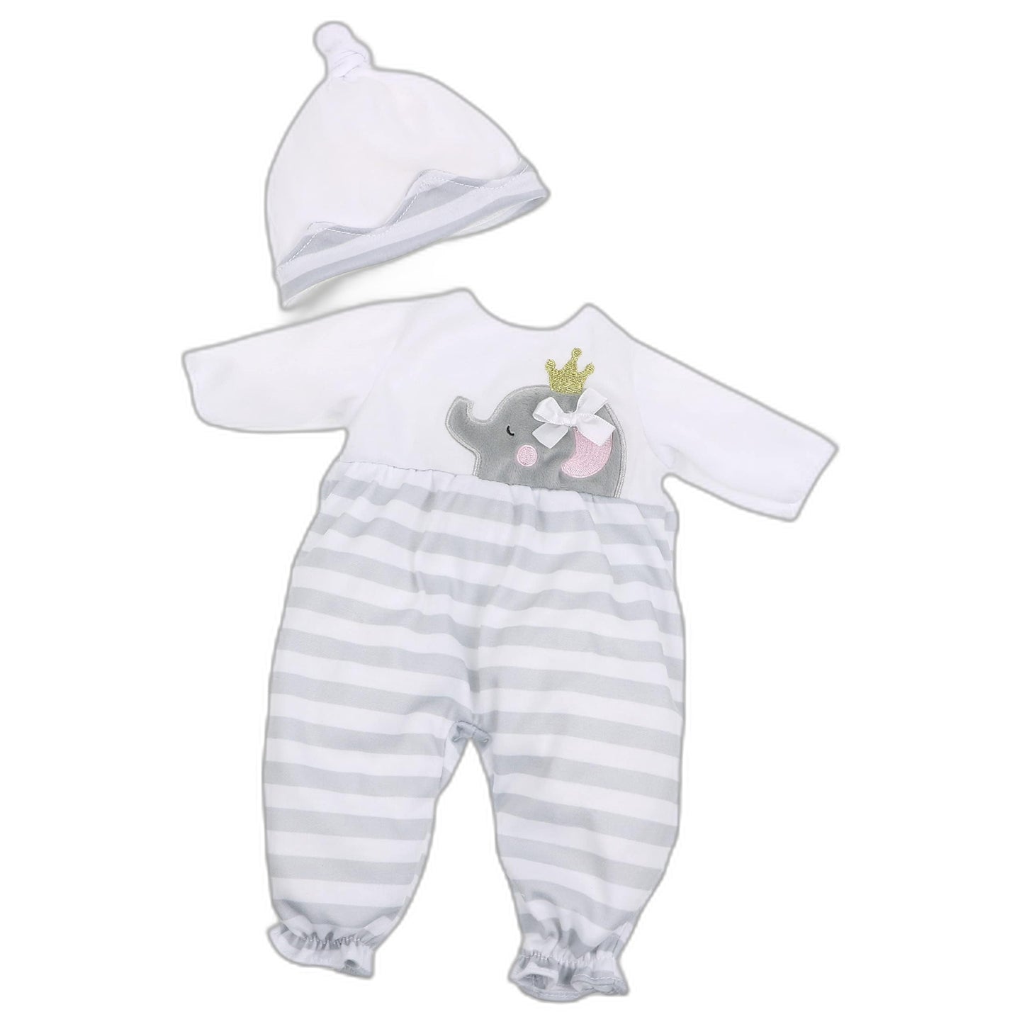 Jc Toys | Berenguer Boutique | Baby Doll Outfit | Gray Striped Long Onesie With Headband, And Booties | Ages 2+ | Fits Dolls 14'- 16'
