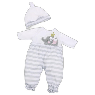 Jc Toys | Berenguer Boutique | Baby Doll Outfit | Gray Striped Long Onesie With Headband, And Booties | Ages 2+ | Fits Dolls 14'- 16'