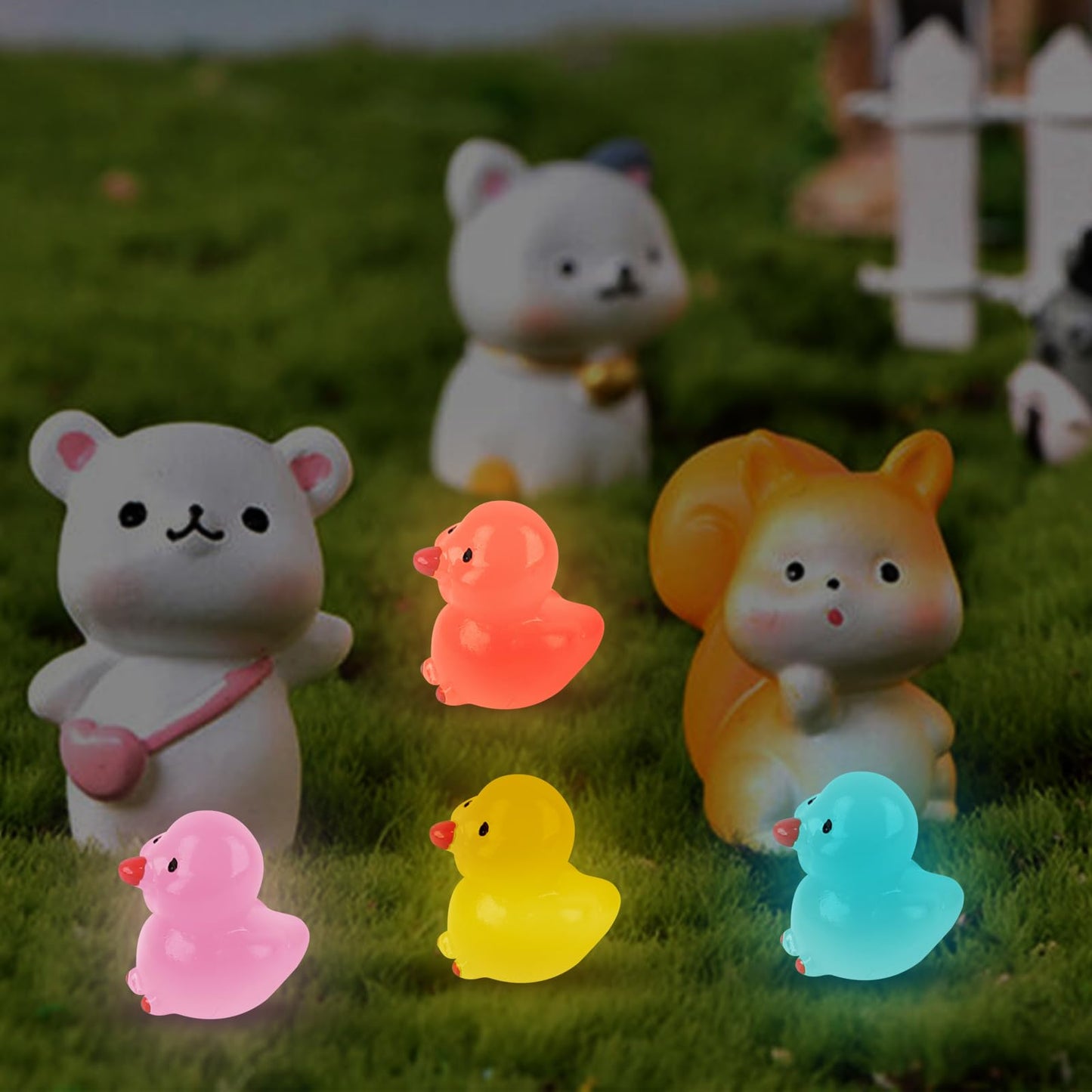 Lokipa 50Pcs Mini Ducks, Luminous Tiny Ducks Miniature Ducks Glow In The Dark Mini Resin Ducks For Garden Micro Landscape Orname