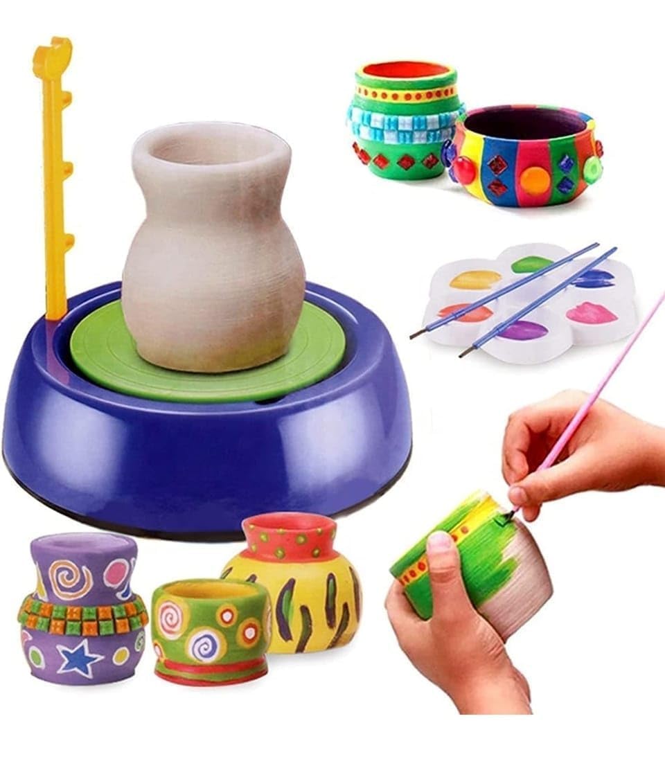 Vaasora Pottery Making Kit Playset For Kids,Battery Operated Pottery Wheel & Painting Kit For Beginners With Modeling Clay & Too