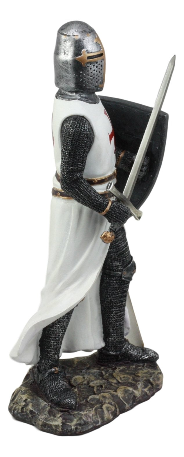 Ebros White Cloak Caped Medieval Crusader decorative replica bladesman Knight Figurine 11.5 H Medieval Royal Suit of protective covering Knight of The Cross Resin Collectible