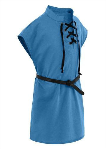Boys Kids Renaissance Pirate T Shirts Viking Medieval Sleeveless Lace Up Costume Scottish Cotton Tank Tops