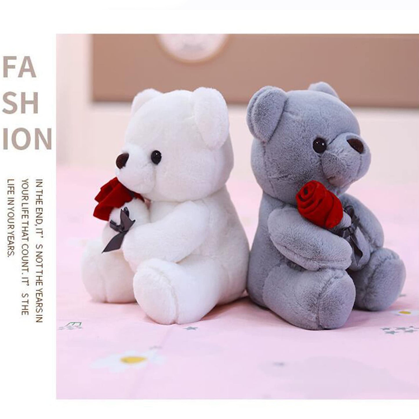 Ruzucoda Plush Teddy Bear With Rose Stuffed Animals Toys Dolls Valentine'S Day Gifts For Girls Girlfriend Lover 9 Inches (Gray)