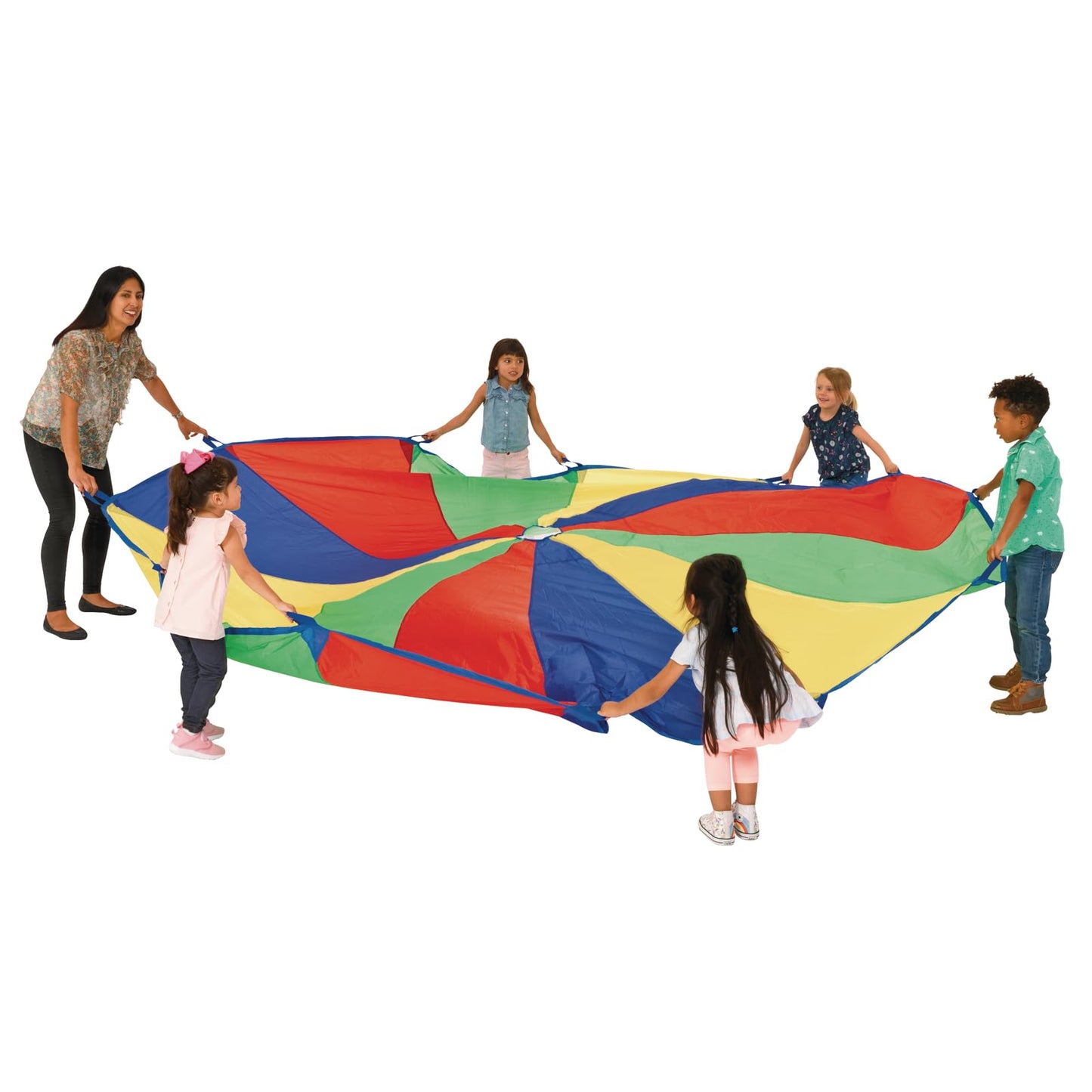 Excellerations Brawny Tough 12-Foot Rainbow Play Parachute For Kids With 12 Handles, Kids Toy, Gym Parachute