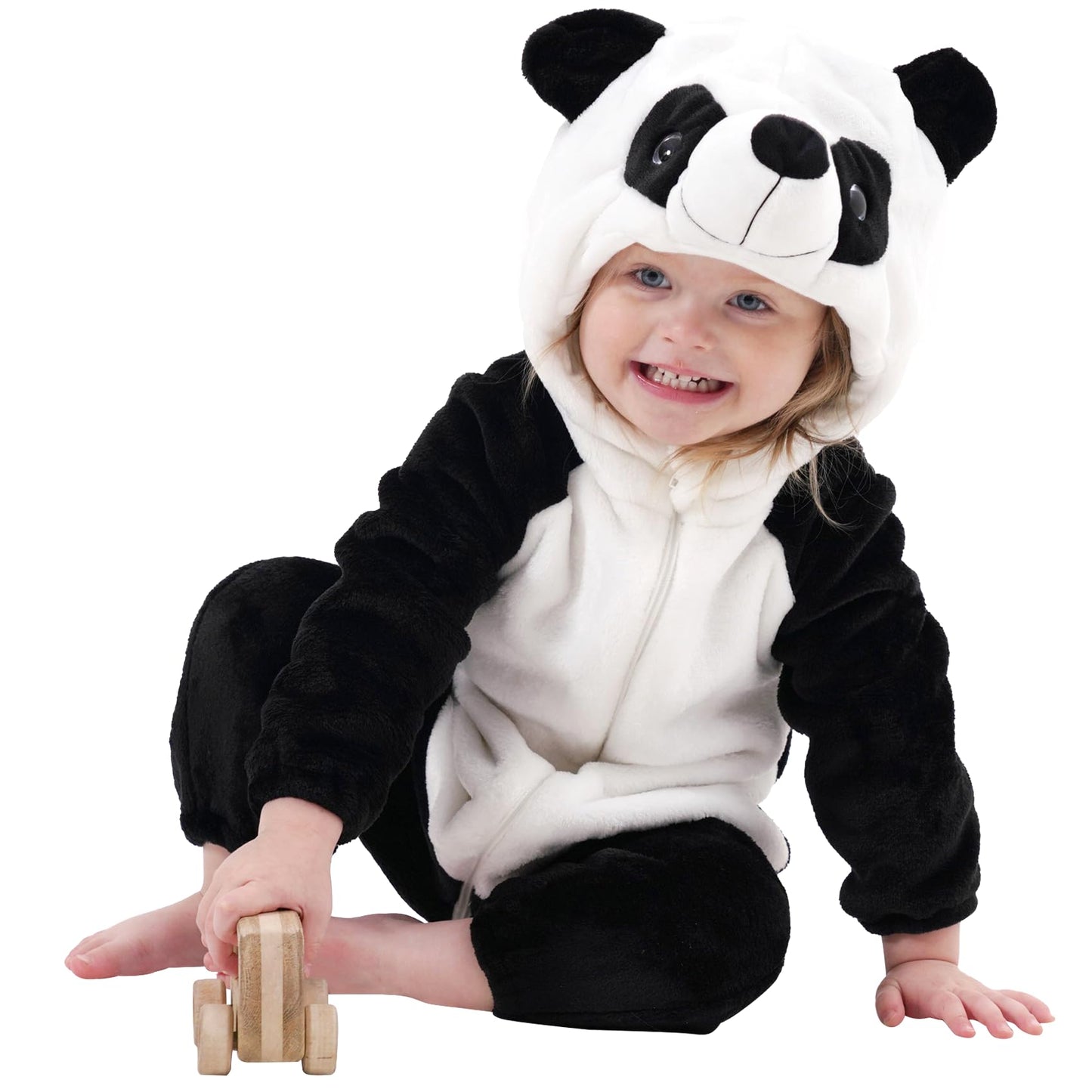 Lonulain Unisex Baby Animal Costume Pajamas, Infant Flannel Hooded Halloween Romper Cosplay Costume/Homewear/Sleepwear (Panda,3-