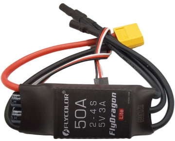 Flycolor 50A Esc 2-4S Electric Speed Controller 5V 3A Bec With Xt60 & 3.5Mm Bullet Plugs For Rc Drone Airplane Brushless Motors