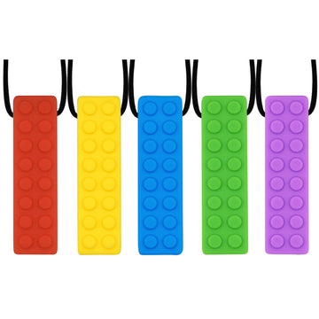 Chew Necklaces For Sensory Kids, 5Pcs Building Block Silicone Chewy Necklace For Boys And Girls With Autism Biting Chewing, Bpa 