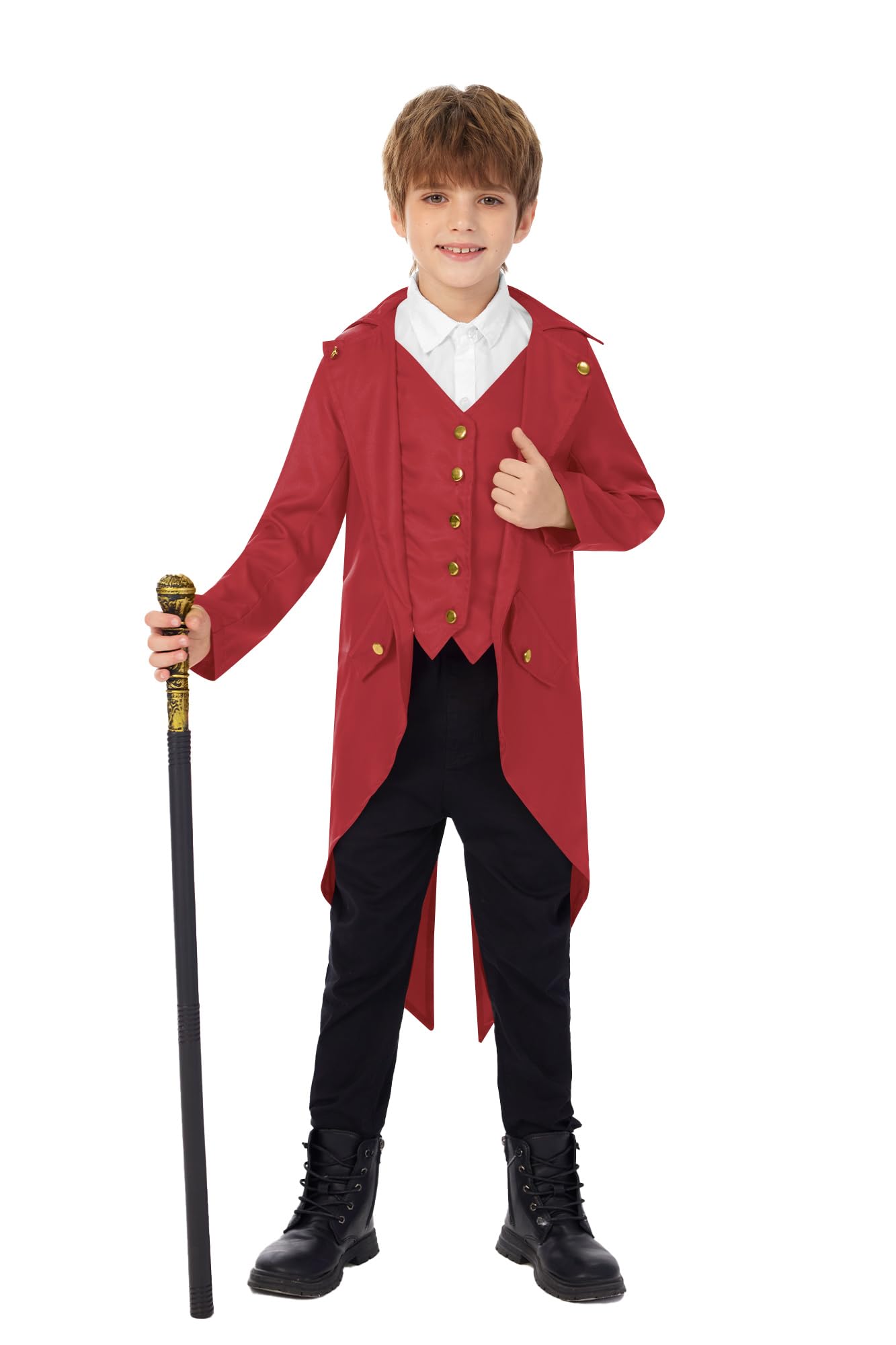 Halloween Kid Boys Medieval Wily Wonk Renaissance Steampunk Outfit Pirate Vintage Frock Coat Red 6 Years