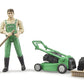 Bruder bworld Gardener with Lawn Mower - Small Green Plastic Model 62103