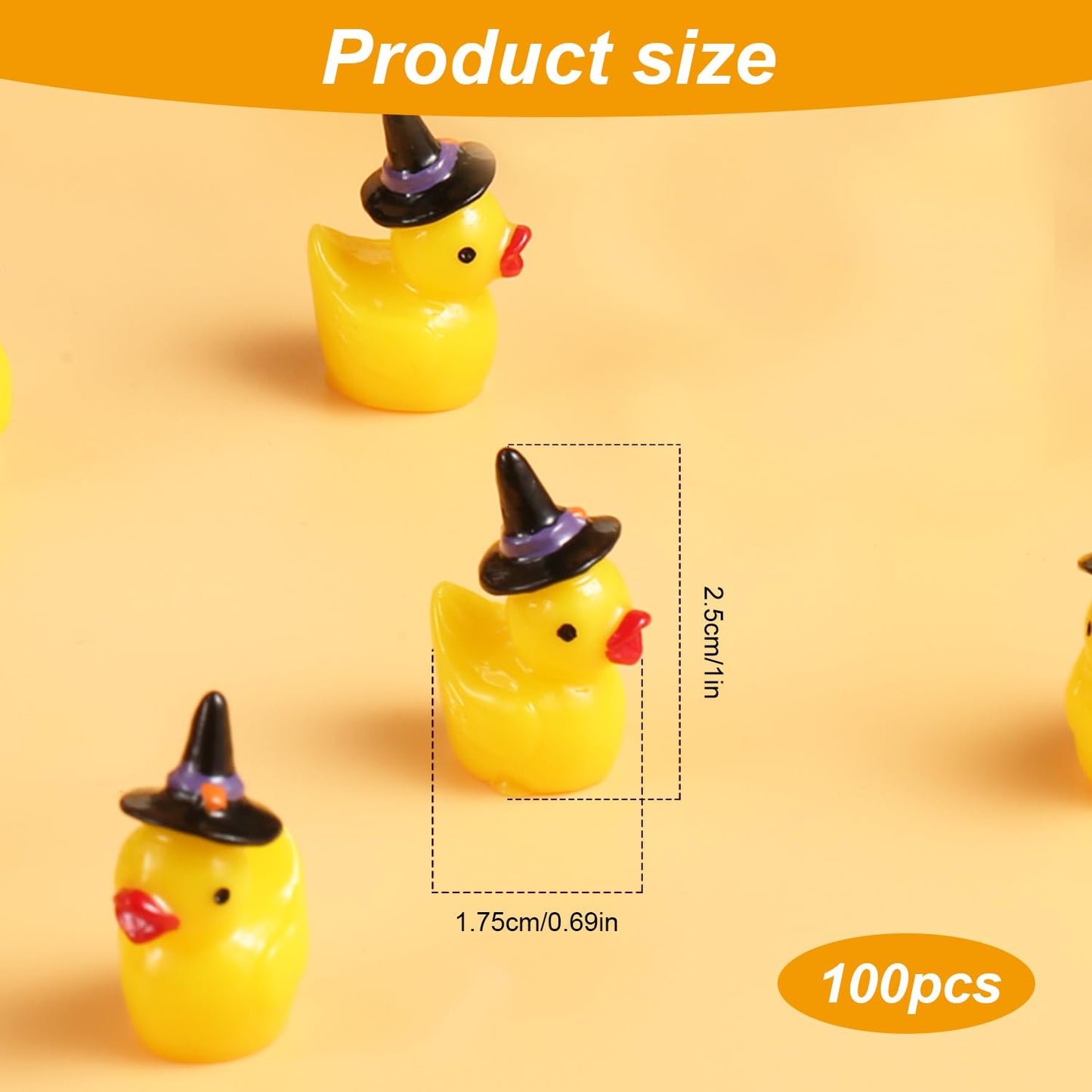 100pcs Mini Resin Duck  Tiny Ducks Halloween Witch Hat Miniature Resin Duck Little Resin Ducks for Crafts School Dollhouse Halloween Decoration (Purple Wizard Hat)