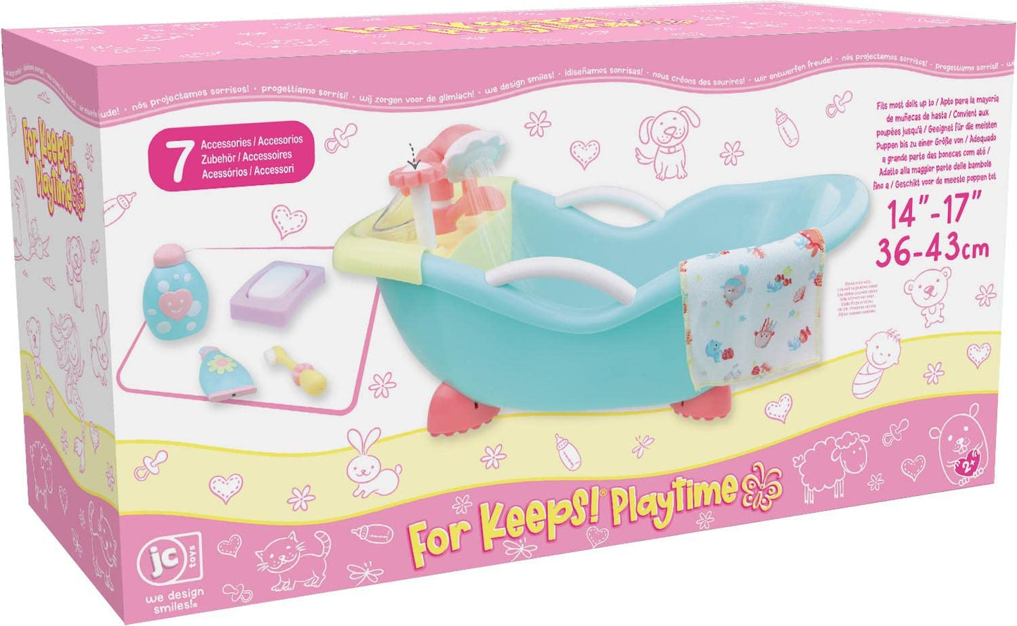 Jc Toys - For Keeps Playtime! | Baby Doll Real Working Bath Set | Fits Dolls Up To 16' | Shower And Faucet Really Work | Play Accessories | Ages 2+, Pink