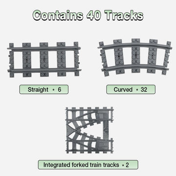 Etarnfly Classic City Train Tracks, 32Pcs Curved And 6Pcs Straight With 1 Integrated Split Train Tracks - Railroad Building Toy