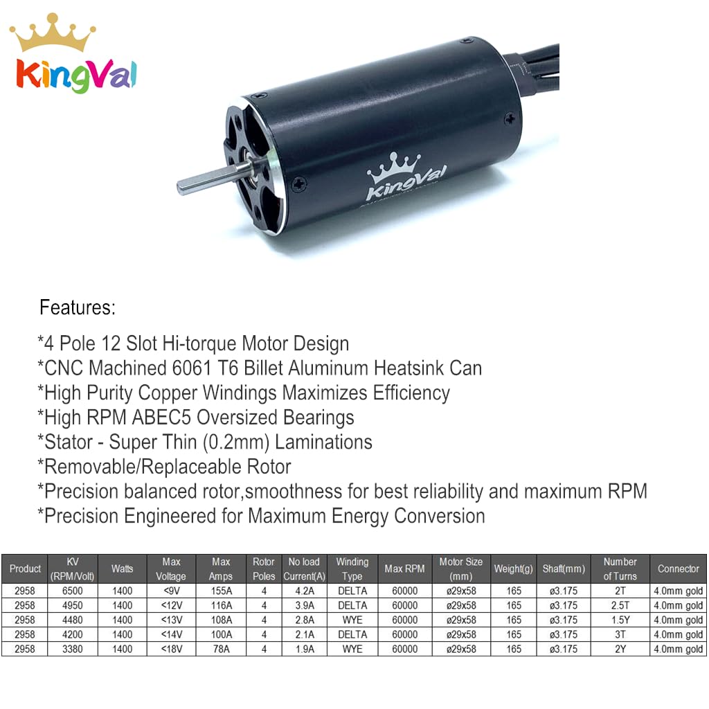 KingVal Replacement 2958 4480KV Brushless Motor Shaft 3.175mm with Water Cooling Jacket Compatible with RC Boat