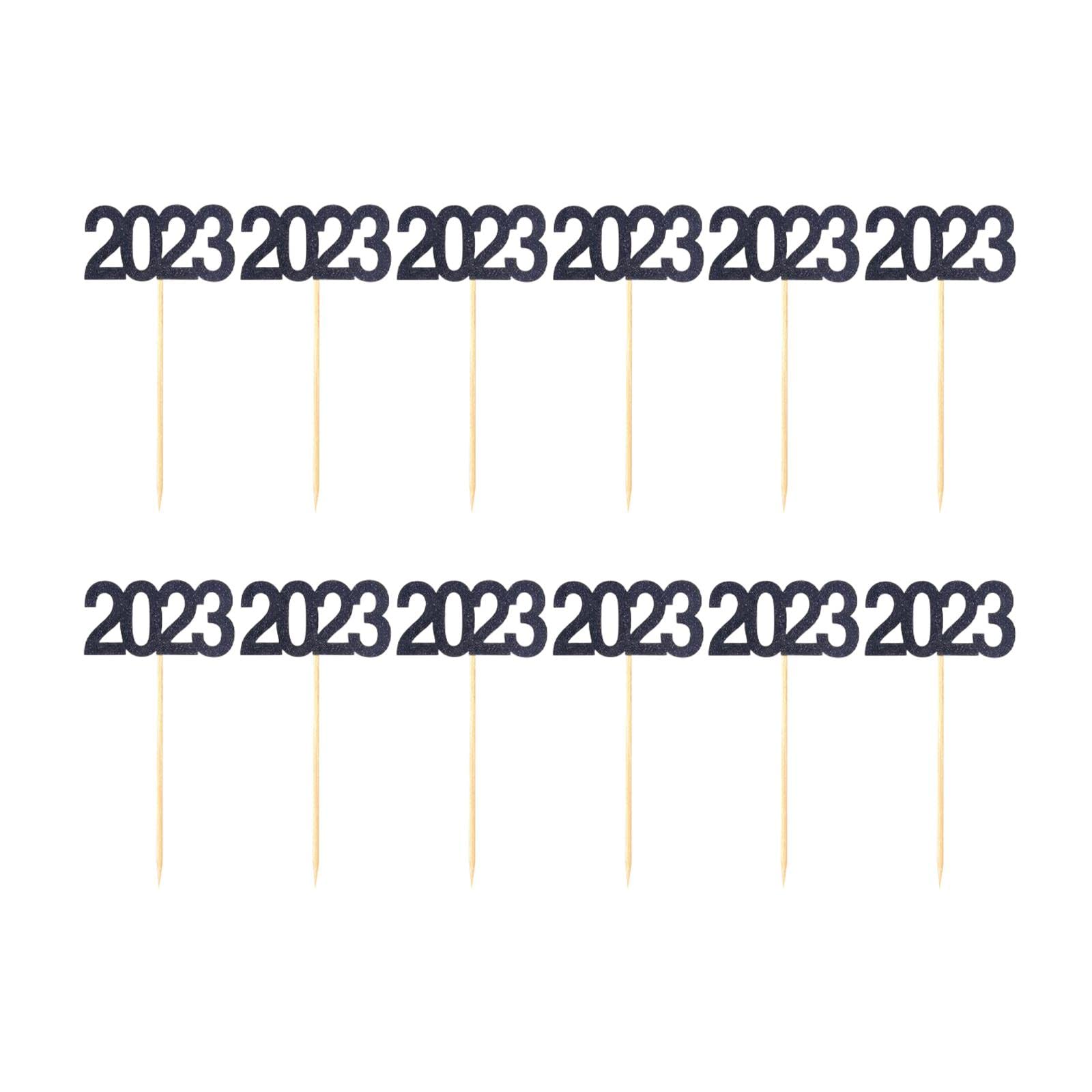 Merishopp 12Pcs 2023 Cupcake Topper Glitter For Party Decor Birthday Theme Supplies Black | Greeting Cards & Party Supply | Part