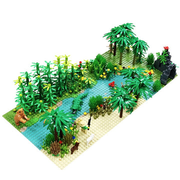 Rcomg Jungle Rainforest Building Blocks Toy, Garden Park Forest Bricks Accessories Plants Animals Tree Flowers Building Kit (Wit
