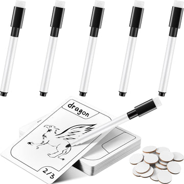 Teling 24 Pcs Reusable Cards Multifunctional Tokens Dry Erase Cards White Blank Flash Cards Erasable Index Cards, 24 White Erasable Plastic Counters Gaming Tokens Discs And 5 Marker Pens For Game