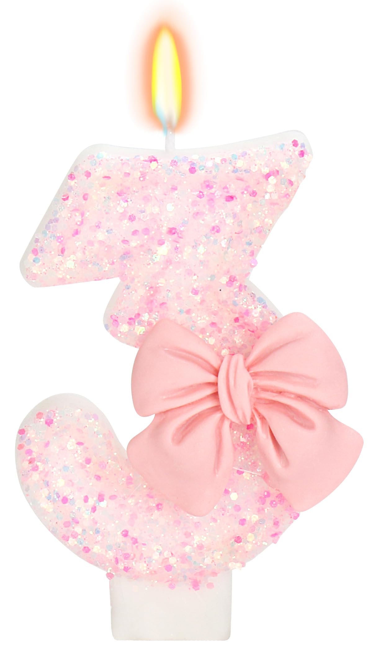 ElekFX Birthday Candle for Cake, 3 Candle - Pink Glitter with Bowknot, 2.76 inch Happy Birthday Candle, Cake Topper Decoration f