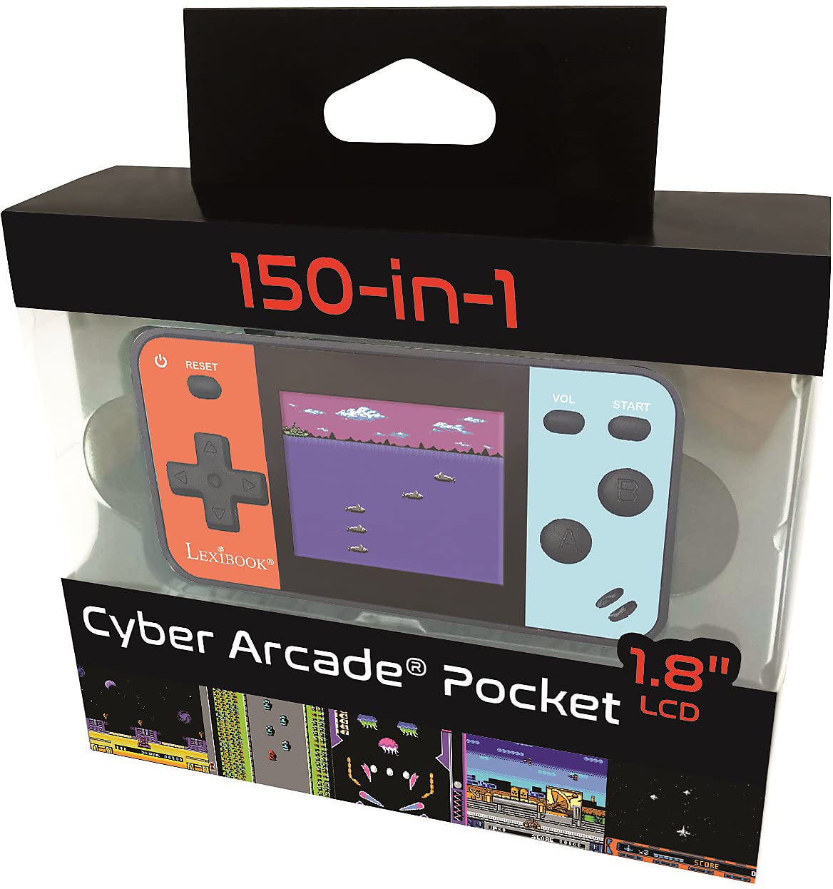Lexibook Portable Handheld Game Console Cyber Arcade Pocket 150 Games, 1.8' (4.5Cm) Color Lcd Screen, Gaming Toy For Kids/Teenagers, Blue/Red, Jl1895