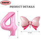40 Inch Number 4 Balloon With Bow Pink Happy Birthday Jumbo Number Balloon For Girls Daughter Birthday Decorations Party Supplie