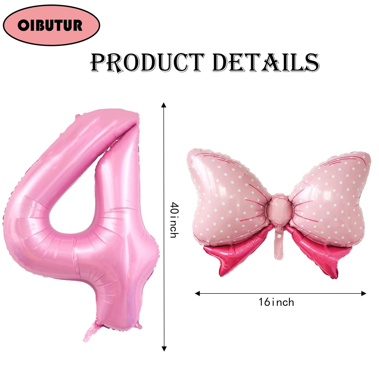 40 Inch Number 4 Balloon With Bow Pink Happy Birthday Jumbo Number Balloon For Girls Daughter Birthday Decorations Party Supplie