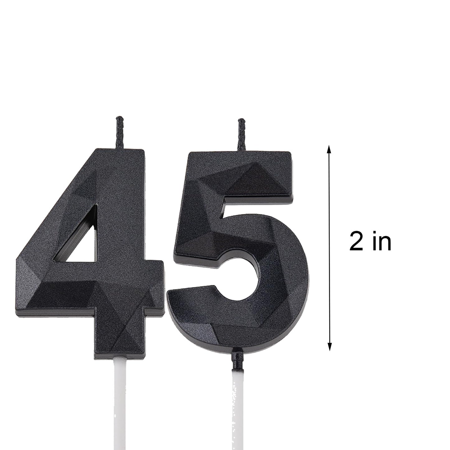 2 inch Black 45 & 54 Birthday Candles, 3D Diamond Number 45th & 54th Cake Topper for Men Women Birthday Party Decorations Theme