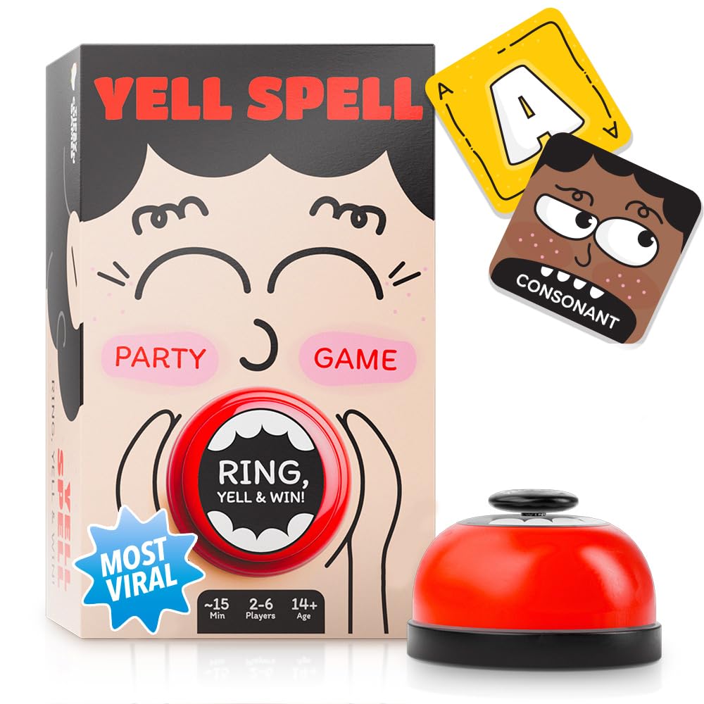 Yell Spell Word Game, Race To Ring The Bell In Fast Competitive Letter Game With Engaging Wordplay. Card Games For Game Nights, Easy To Learn Teen Party Games & Adults Board Games For 2 - 6 Players