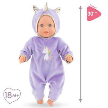 Corolle Bébé Calin Unicorn Boy Baby Doll - 12' Soft Body Doll With Purple Hooded Outfit, Sleeping Eyes Open And Close, Vanilla-Scented, For Ages 18 Months And Up