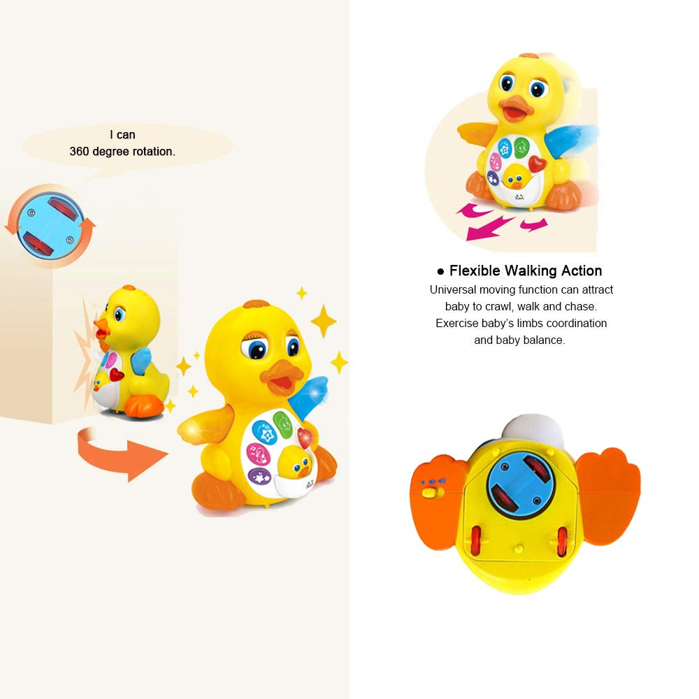 Yiosion Musical Flapping Yellow Duck Interactive Action Educational Learning Walking Light Up Dancing Toy For 1 Year Old Baby Toddler Infant