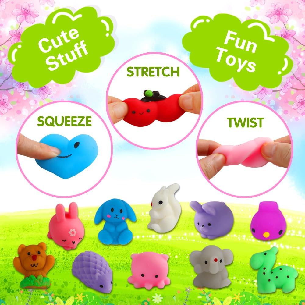 100 Pack Squishies Toys, Tiny Mochi Squishy Fidget Toys Random Bulk Party Favors For Kids 4- 8 8-12 Goodie Bag Pinata Stocking Stuffers Classroom Prizes Treasure Box Egg Fillers Girls