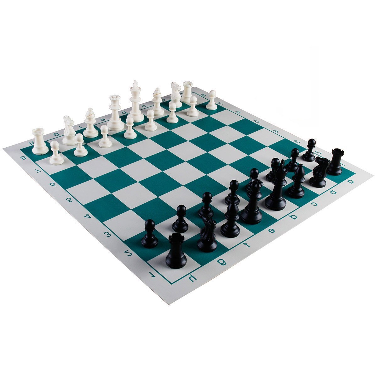 AMEROUS Roll-up Travel Chess Set, 17" x 17", Large Size, White Plastic, Easy to Carry with Shoulder Strap, Ideal for Beginners and Kids