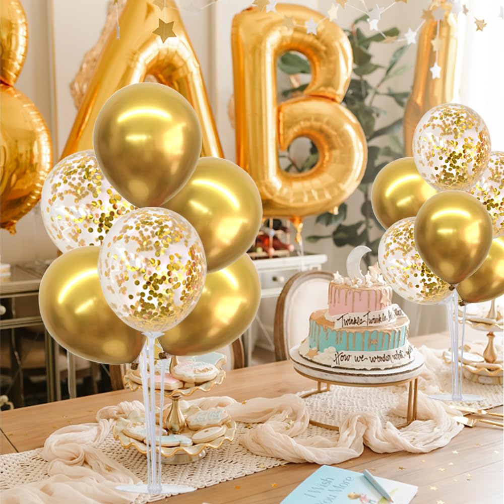 TONIFUL Gold Balloon Centerpieces Set of 4, Plastic Balloon Stand Kit for Party Decorations, Model ZPT00102MF