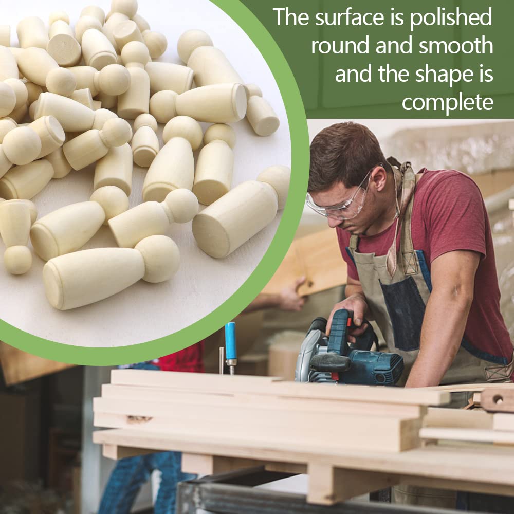 NODG 50 Pieces of Unfinished Wooden peg Dolls, Wooden Puppets,Doll Bodies, Decorative Wooden peg Dolls, Suitable for Childrens